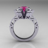 Modern French 14K White Gold Pink Sapphire Diamond Wedding Ring Engagement Ring R224-14KWGDPS-2