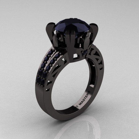 Modern Vintage 14K Black Gold 3.0 CT Black Diamond Wedding Ring Engagement Ring R302-BGBD-1
