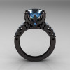 Modern Vintage 14K Black Gold 3.0 CT Blue Topaz Wedding Ring Engagement Ring R302-BGBT-2