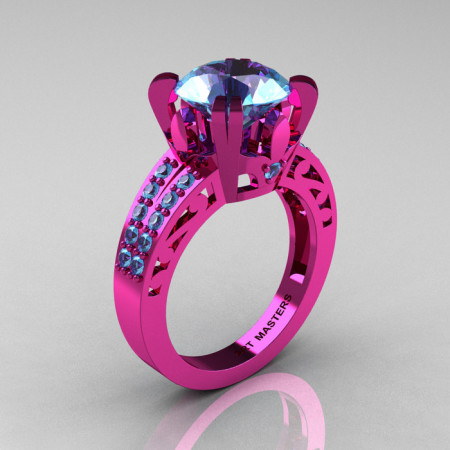Modern Vintage 14K Pink Gold 3.0 CT Blue Topaz Wedding Ring Engagement Ring R302-PGBT-1