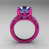 Modern Vintage 14K Pink Gold 3.0 CT Blue Topaz Wedding Ring Engagement Ring R302-PGBT-2