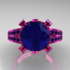Modern Vintage 14K Pink Gold 3.0 CT Blue Sapphire Wedding Ring Engagement Ring R302-PGBS-4