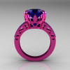 Modern Vintage 14K Pink Gold 3.0 CT Blue Sapphire Wedding Ring Engagement Ring R302-PGBS-2