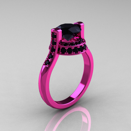 Modern Italian 14K Pink Gold 1.5 CT Black Diamond Wedding Ring Engagement Ring AR119-14KPGBD-1