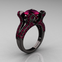 Cleopatra - French Vintage 14K Black Gold 3.0 CT Raspberry Red Garnet Pisces Wedding Ring Engagement Ring Y228-14KBGRRG-1