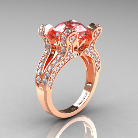 Hera – French Vintage 14K White Gold 3.0 CT Morganite Diamond Pisces Wedding Ring Engagement Ring Y228-14KWGDMO-1