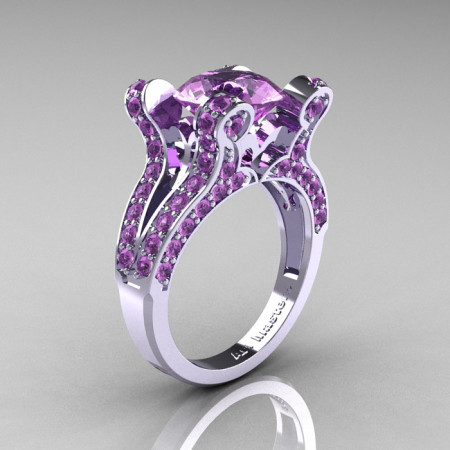 Valkyrie – French Vintage 14K White Gold 3.0 Lilac Amethyst Pisces Wedding Ring Engagement Ring Y228-14KYGRRG-1
