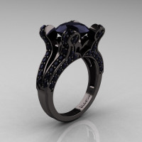 Elizabeth - French Vintage 14K Black Gold 3.0 CT Black Diamond Pisces Wedding Ring Engagement Ring Y228-14KBGBD-1