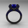 Beatrice – French Vintage 14K Black Gold 3.0 CT Blue Sapphire Pisces Wedding Ring Engagement Ring Y228-14KBGBS-2