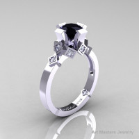 Modern Bridal 14K White Gold 1.0 Black and White Diamond Solitaire Ring R240-14KWGDBD-1