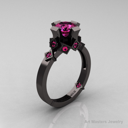 Modern Bridal 14K Black Gold 1.0 Pink Sapphire Solitaire Ring R240-14KBGPS-1