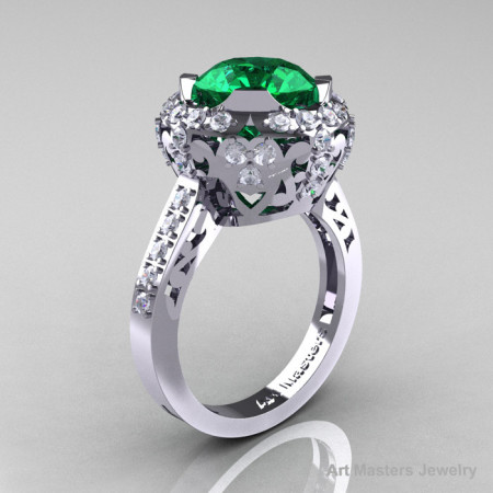 Edwardian 14K White Gold 3.0 Carat Emerald Diamond Engagement Ring Wedding Ring Y404-14KWGDEM-1
