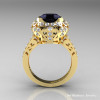 Modern Edwardian 18K Yellow Gold 3.0 Carat Black and White Diamond Engagement Ring Wedding Ring Y404-18KYGDBD-2