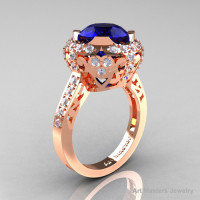 Modern Edwardian 14K Rose Gold 3.0 Carat Blue Sapphire Diamond Engagement Ring Wedding Ring Y404-14KRGDBS-1