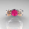 Nature Classic 18K Two-Tone Gold 1.0 CT Pink Sapphire Diamond Leaf and Vine Engagement Ring R180-18KTTWRGDPS-4