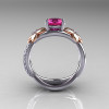 Nature Classic 18K Two-Tone Gold 1.0 CT Pink Sapphire Diamond Leaf and Vine Engagement Ring R180-18KTTWRGDPS-2