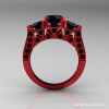 Modern 14K Red Gold Three Stone Black Diamond Solitaire Engagement Ring Wedding Ring R250-14KRGBD-2