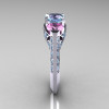 Modern 10K White Gold Three Stone Aquamarine Light Pink Sapphire Solitaire Engagement Ring Wedding Ring R250-10KWGLPSAQ-3