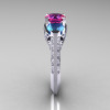 Modern 14K White Gold Three Stone Pink Sapphire Blue Topaz Diamond Solitaire Engagement Ring Wedding Ring R250-14KWGDBTPS-2