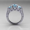 Modern 14K White Gold Three Stone Aquamarine Diamond Solitaire Engagement Ring Wedding Ring R250-14KWGDAQ-2