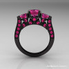 Modern 14K Black Gold Three Stone Pink Sapphire Solitaire Engagement Ring Wedding Ring R250-14KBGPS-2