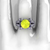 French Vintage 14K White Gold 3.0 CT Yellow Sapphire Diamond Pisces Wedding Ring Engagement Ring Y228-14KWGDYS-3