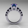 Modern Vintage 18K White Gold 3.0 Carat Alexandrite Black Diamond Designer Wedding Ring R142-18KWGBDAL-3