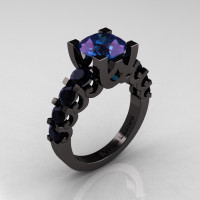 Modern Vintage 14K Black Gold 3.0 Carat Alexandrite Black DIamond Designer Wedding Ring R142-14KBGBDAL-1