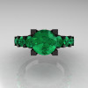 Modern Vintage 14K Black Gold 3.0 Carat Emerald Designer Wedding Ring R142-14KBGEM-3