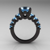 Modern Vintage 14K Black Gold 3.0 Carat Blue Topaz Designer Wedding Ring R142-14KBGBT-2
