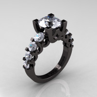 Modern Vintage 14K Black Gold 3.0 Carat White Sapphire Designer Wedding Ring R142-14KBGWS-1