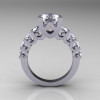 Modern Vintage 14K White Gold 3.0 Carat White Sapphire Designer Wedding Ring R142-14KWGWS-2