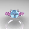 Modern Vintage 14K White Gold 3.0 Carat Aquamarine Light Pink Sapphire Designer Wedding Ring R142-14KWGLPSAQ-3