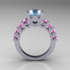 Modern Vintage 14K White Gold 3.0 Carat Aquamarine Light Pink Sapphire Designer Wedding Ring R142-14KWGLPSAQ-2