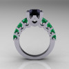 Modern Vintage 14K White Gold 3.0 Carat Black Diamond Emerald Designer Wedding Ring R142-14KWGEMBD-2