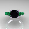 Modern Vintage 14K White Gold 3.0 Carat Black Diamond Emerald Designer Wedding Ring R142-14KWGEMBD-3