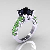 Modern Vintage 14K White Gold 3.0 Carat Black Diamond Green Topaz Designer Wedding Ring R142-14KWGGTBD-1