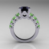 Modern Vintage 14K White Gold 3.0 Carat Black Diamond Green Topaz Designer Wedding Ring R142-14KWGGTBD-2