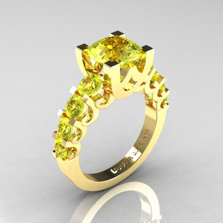 Modern Vintage 18K Yellow Gold 3.0 Carat Yellow Sapphire Designer Wedding Ring R142-18KYGYS-1