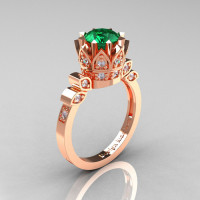 Classic Armenian 14K Rose Gold 1.0 Emerald Diamond Bridal Solitaire Ring R405-14KRGDEM-1