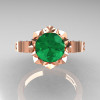 Classic Armenian 14K Rose Gold 1.0 Emerald Diamond Bridal Solitaire Ring R405-14KRGDEM-3