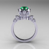 Classic Armenian 14K White Gold 1.0 Emerald Diamond Bridal Solitaire Ring R405-14KWGDEM-2