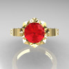Classic Armenian 14K Yellow Gold 1.0 Rubies Diamond Bridal Solitaire Ring R405-14KYGDR-3
