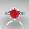 Classic Armenian 14K White Gold 1.0 Rubies Diamond Bridal Solitaire Ring R405-14KWGDR-3