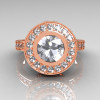 Modern Vintage 14K Rose Gold 1.0 Carat White Sapphire and White Diamond Solitaire Ring R132-14KRGDWS-3