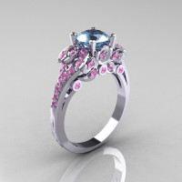 Classic 14K White Gold 1.0 CT Aquamarine Light Pink Sapphire Blazer Wedding Ring R203-14KWGLPSAQ-1