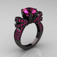 French 14K Black Gold 3.0 CT Pink Sapphire Engagement Ring Wedding Ring R382-14KBGPSS-1