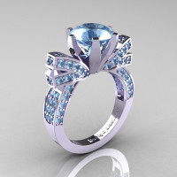 French 14K White Gold 3.0 CT Aquamarine Engagement Ring Wedding Ring R382-14KWGAQ-1