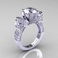 French 14K White Gold 3.0 CT Russian White CZ Diamond Engagement Ring Wedding Ring R382-14KWGDRCZ-1