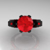 French 14K Black Gold 3.0 CT Rubies Engagement Ring Wedding Ring R382-14KBGRR-3